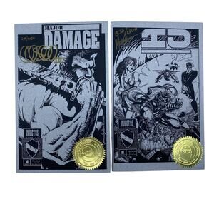 Lot of 2 Invictus Studios Ashcan COmics: IO #1 & Major Damage #1 - Signed VF/NM